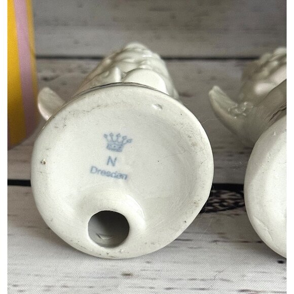 Vintage Dresden Ceramic Angel Candle Holders With Floral Design - Picture 9 of 9